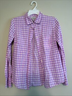 J. Crew Lavender and White Gingham Button-Down Shirt